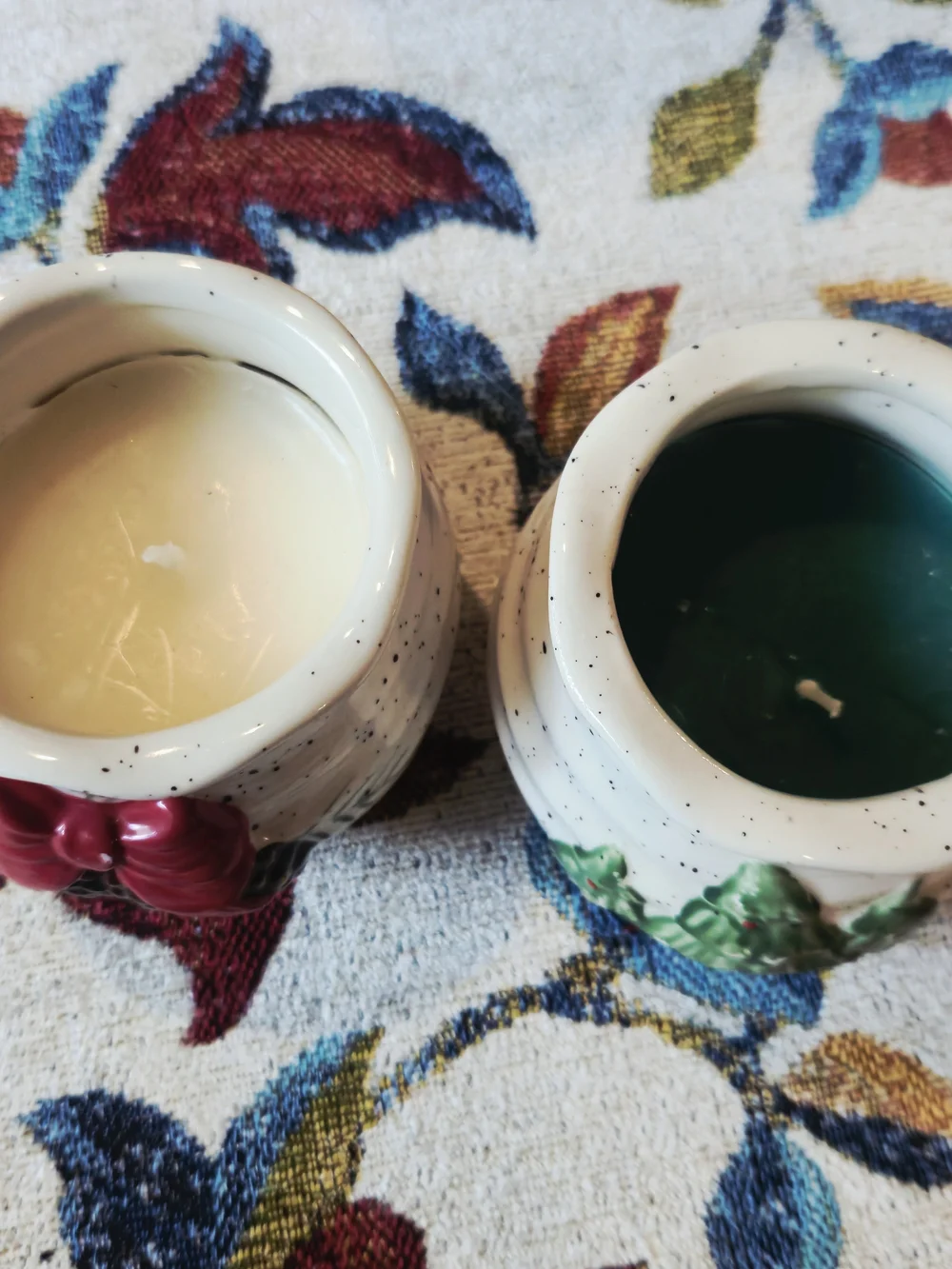 Ceramic Christmas Votive Candle Jar with Pinecone and Tree Motifs